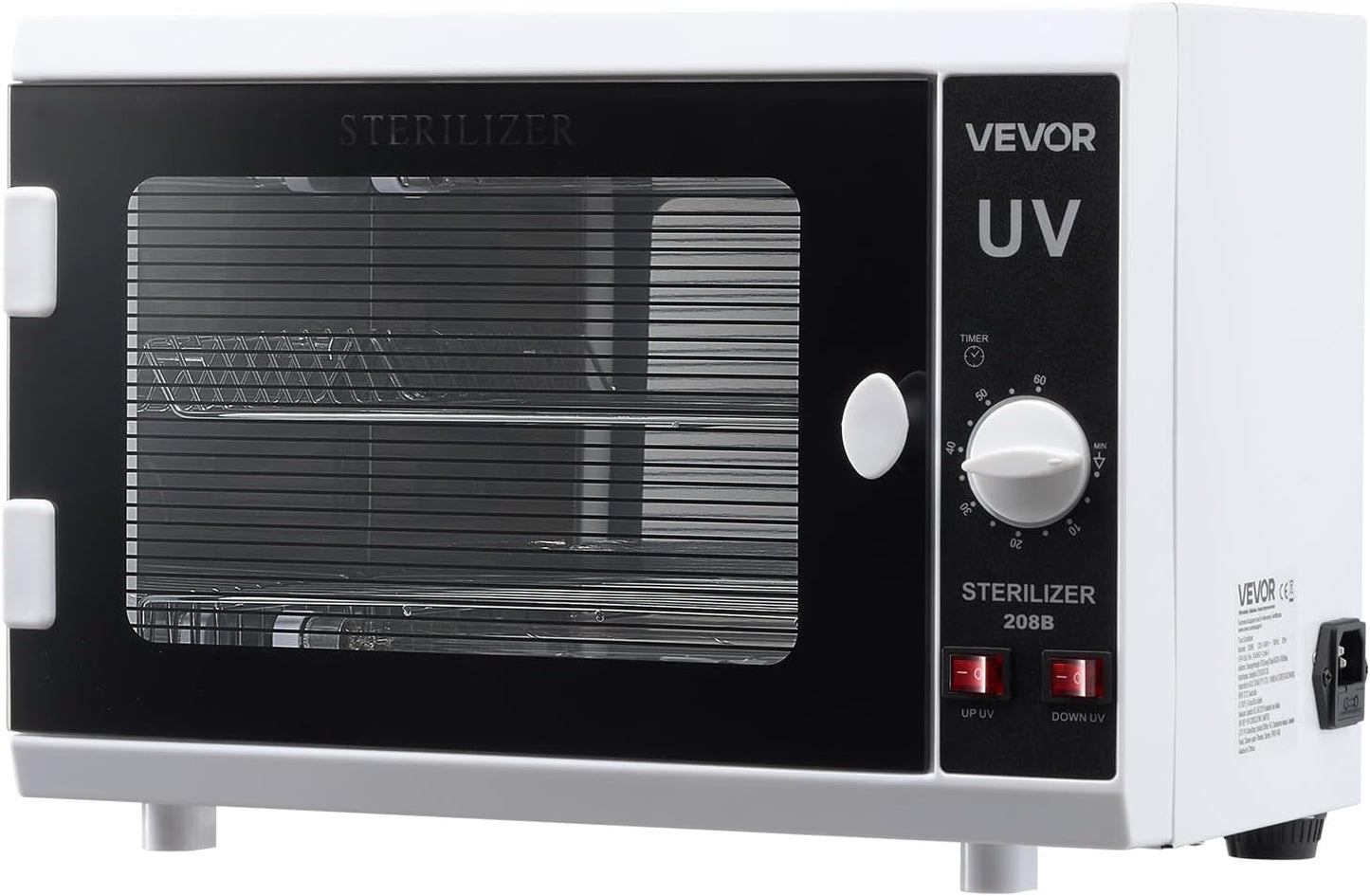 VEVOR Nail Tool Cleaning Machine, 12L Large Capacity, Knob Control, Tool Cabinet Cleaner Box with Timer Setting, Tempered Glass Door, 185nm Wavelength, for Labs, Home, Nail Salons, Beauty Salons