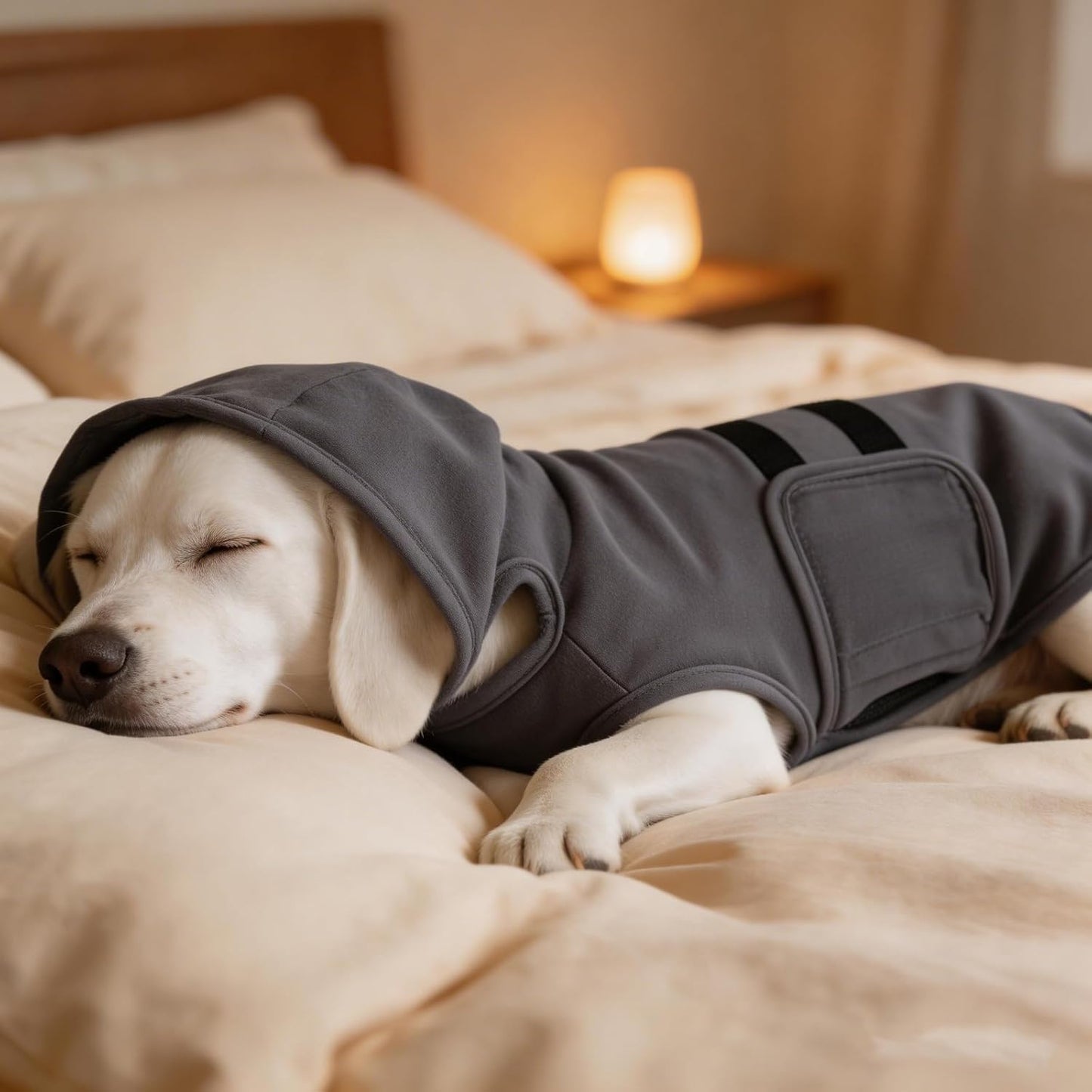 Dog Anxiety Vest Thunder Jacket for Dogs Cats Small Medium Breeds Weighted Vest with Hood pet Outfit Clothes Keep wrap Calming Vest Gray L