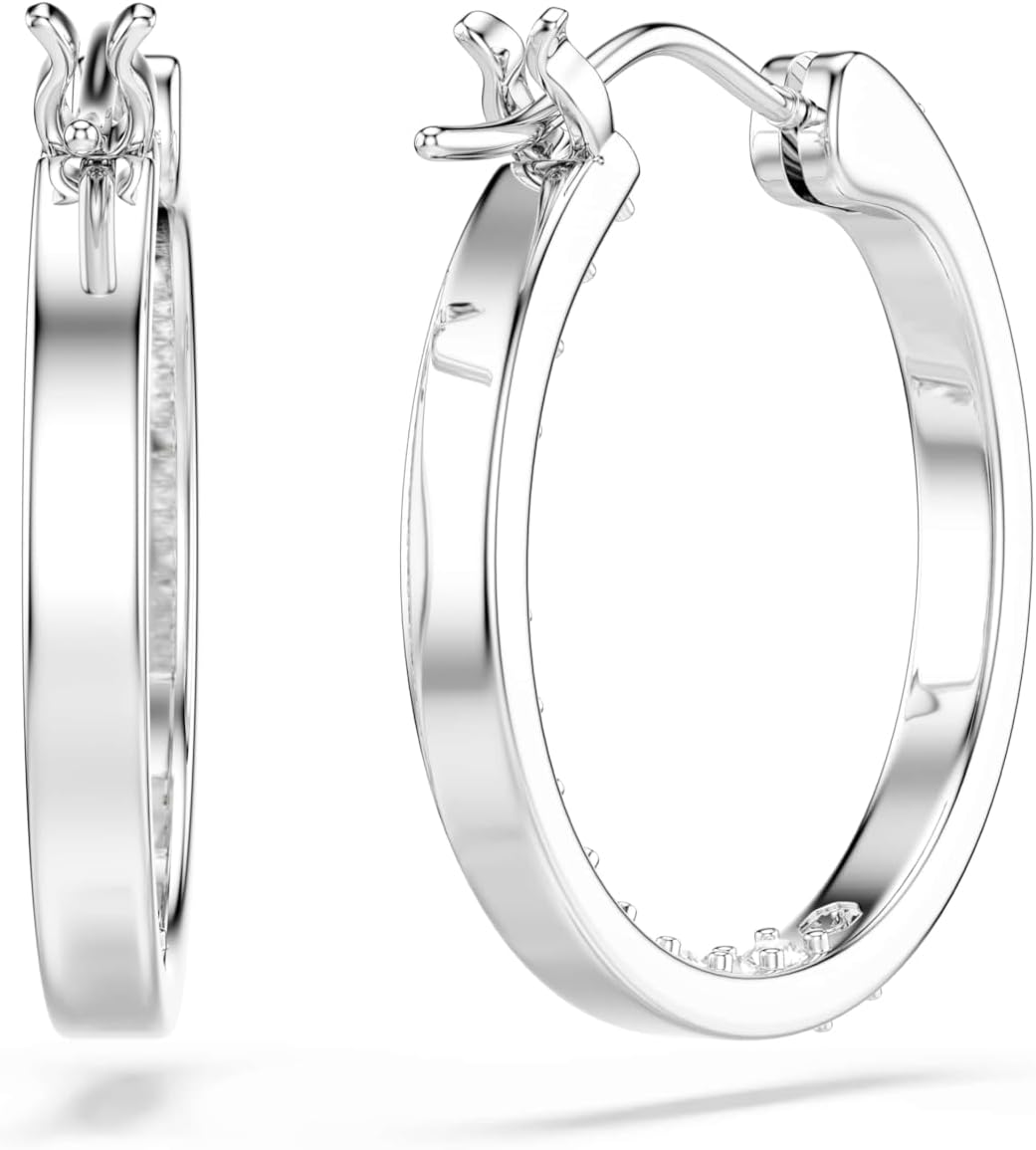 Swarovski Sommerset hoop earrings, White, Rhodium plated, One Size, Silver, Crystals