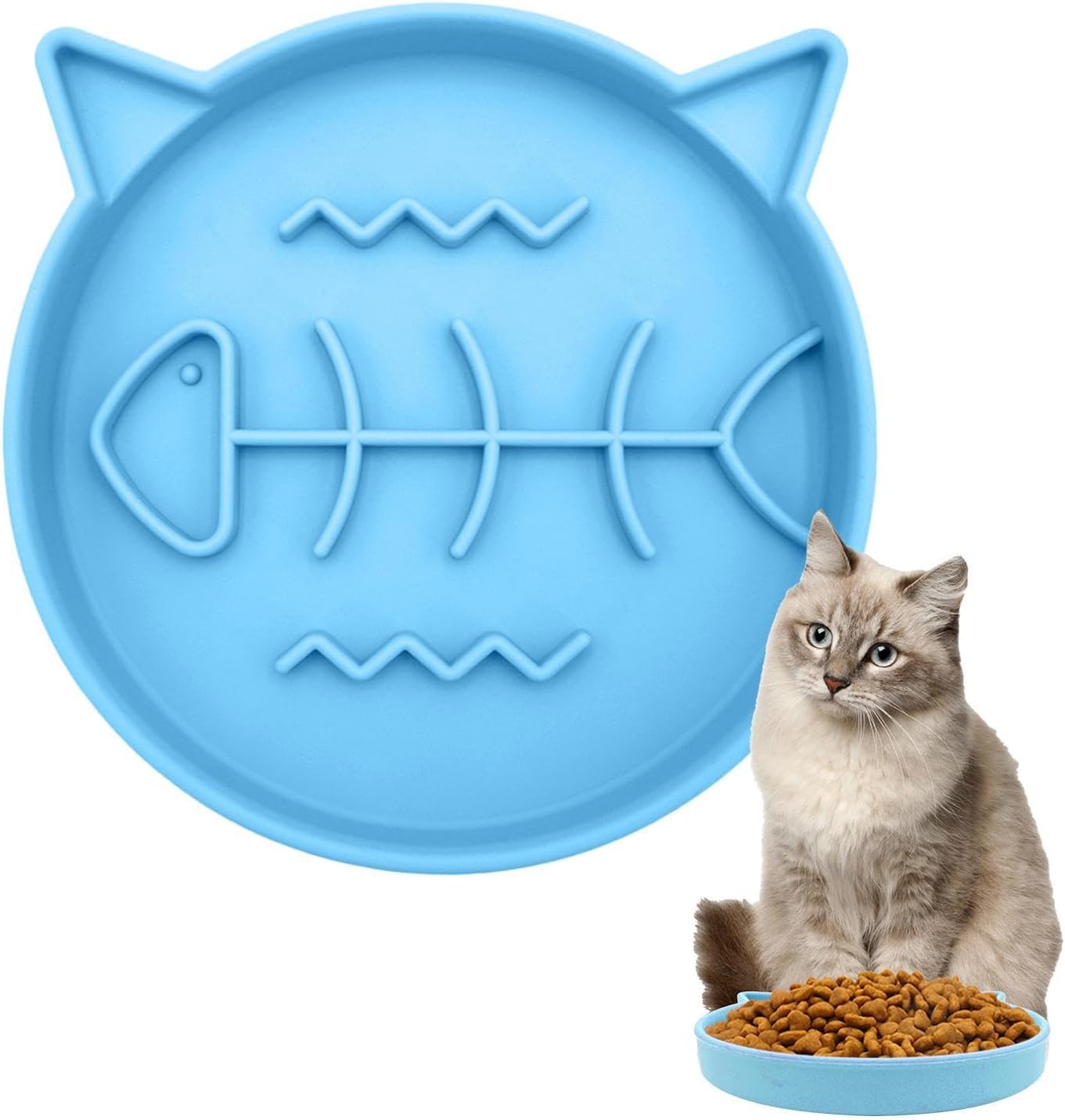 Cat Slow Feeder Bowl, Non Slip Silicone Puzzle Dish, Interactive Feeding Dispenser for Puppies Kittens, Anti Gulping Design Improves Digestion, Easy Clean Pet Bowl for Indoor Outdoor Use