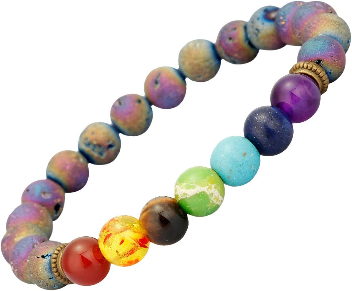 Nupuyai 8mm Natural Lava Rock Stones Beads Bracelets for Men, 7 Chakra Yoga Aromatherapy Essential Oil Diffuser Bracelets for Women
