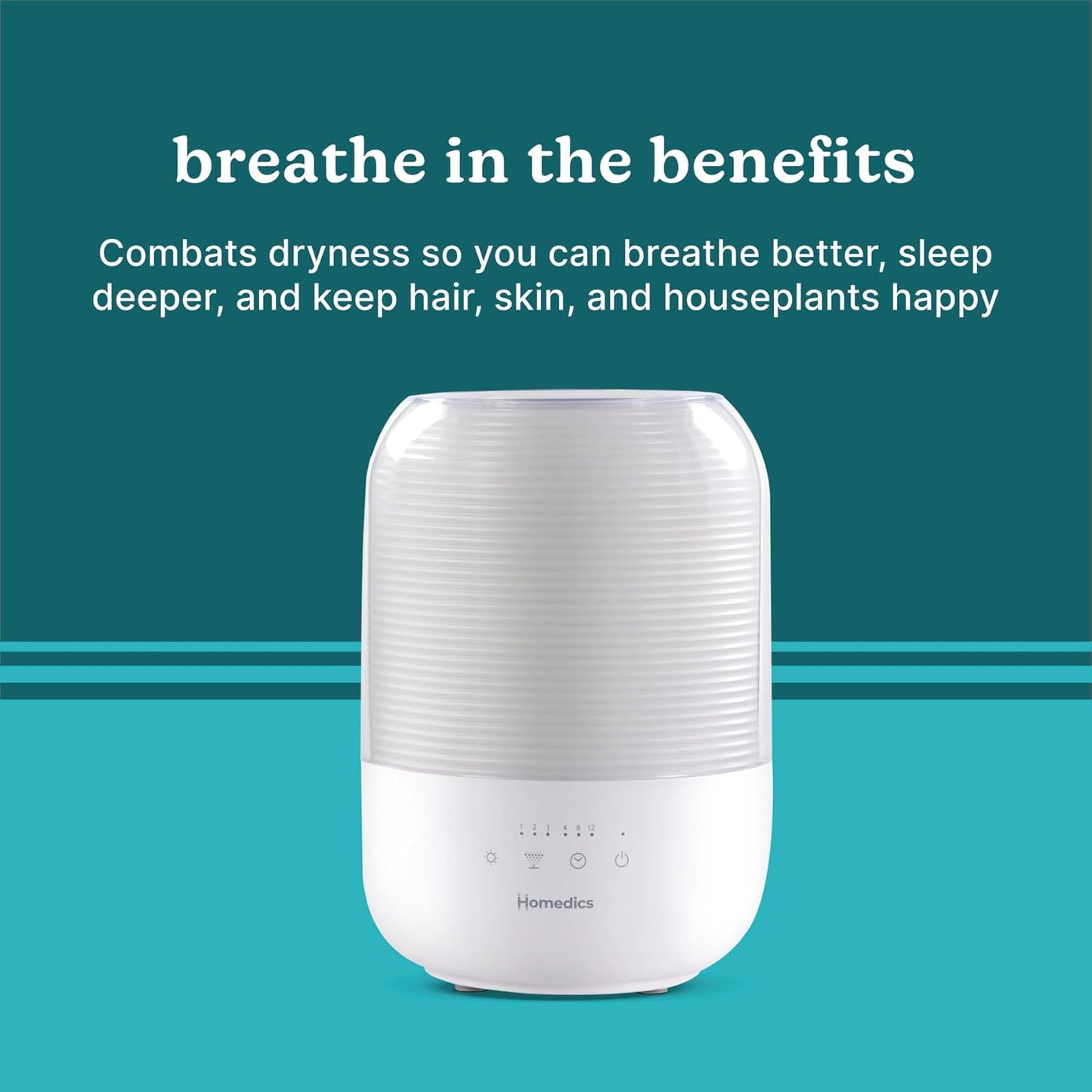 Homedics Ultrasonic Cool Mist Humidifier, Top-Fill 3L Water Tank, Covers 395 sq. ft, 35-Hour Runtime, 3 Mist Settings, Clean Tank Tech, Auto-Off, Night Light, Quiet
