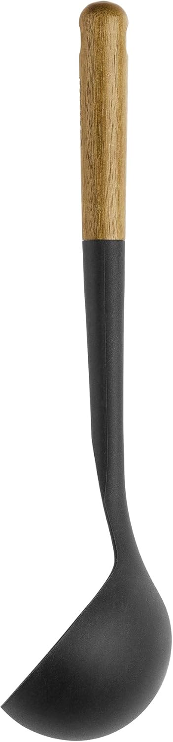 STAUB Soup Ladle, Perfect for Serving Hot Soup, Portion Batter for Pancakes, and Sauce Pasta, Durable BPA-Free Matte Black Silicone, Acacia Wood Handles, Safe for Nonstick Cooking Surfaces