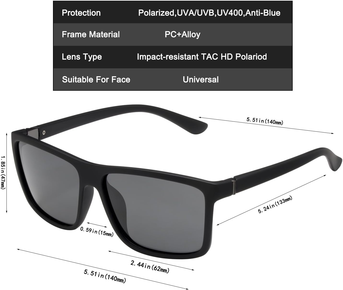 NIEEPA Men's Sports Polarized Sunglasses Square Frame Glasses NP1007