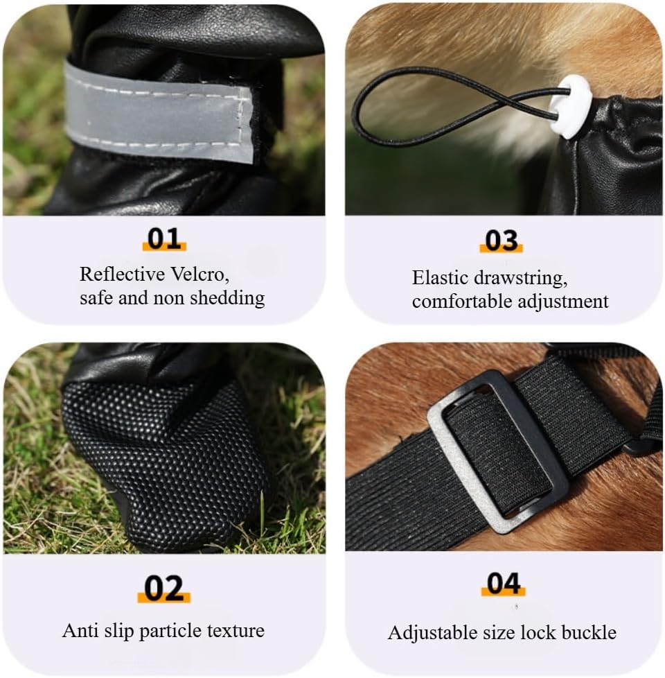 OMEM Reflective Waterproof Dog Boots | Anti-Off | Non-Slip + Wear-Resistant (2XL,Silver)