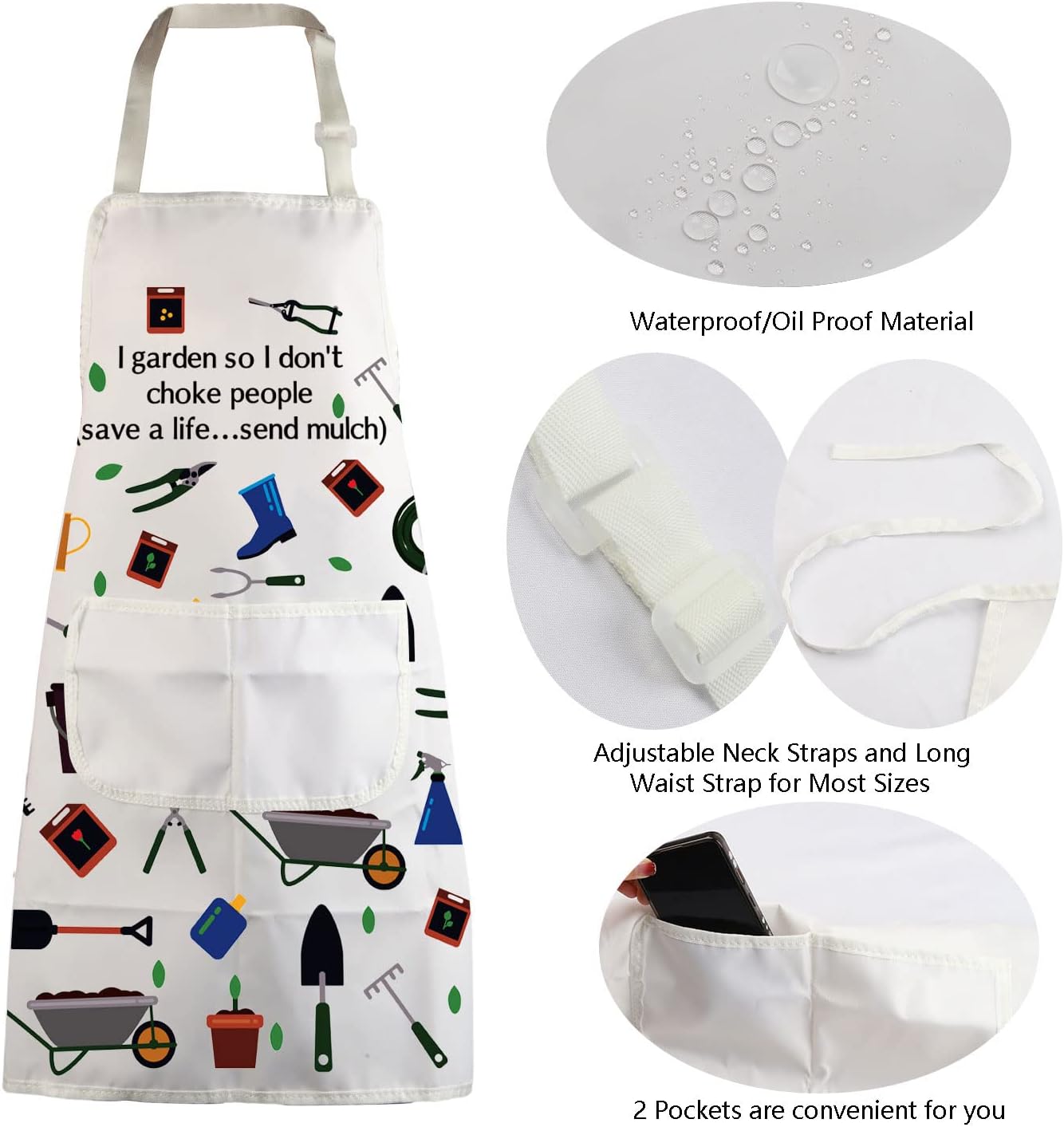 MBMSO Gardener Apron I Garden So I Don't Choke People Save a Life Send Mulch Funny Gardening Aprons with Pockets Waterproof