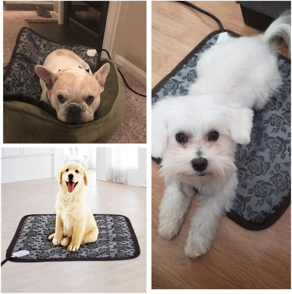 Electric Heating Pad for Dogs and Cats With Anti-bite Steel Cord Waterproof Adjustable Dog Warm Bed Mat Heated Pad for Pets Deds Blankets and Kennel 17.7inx17.7in (Flower Color)