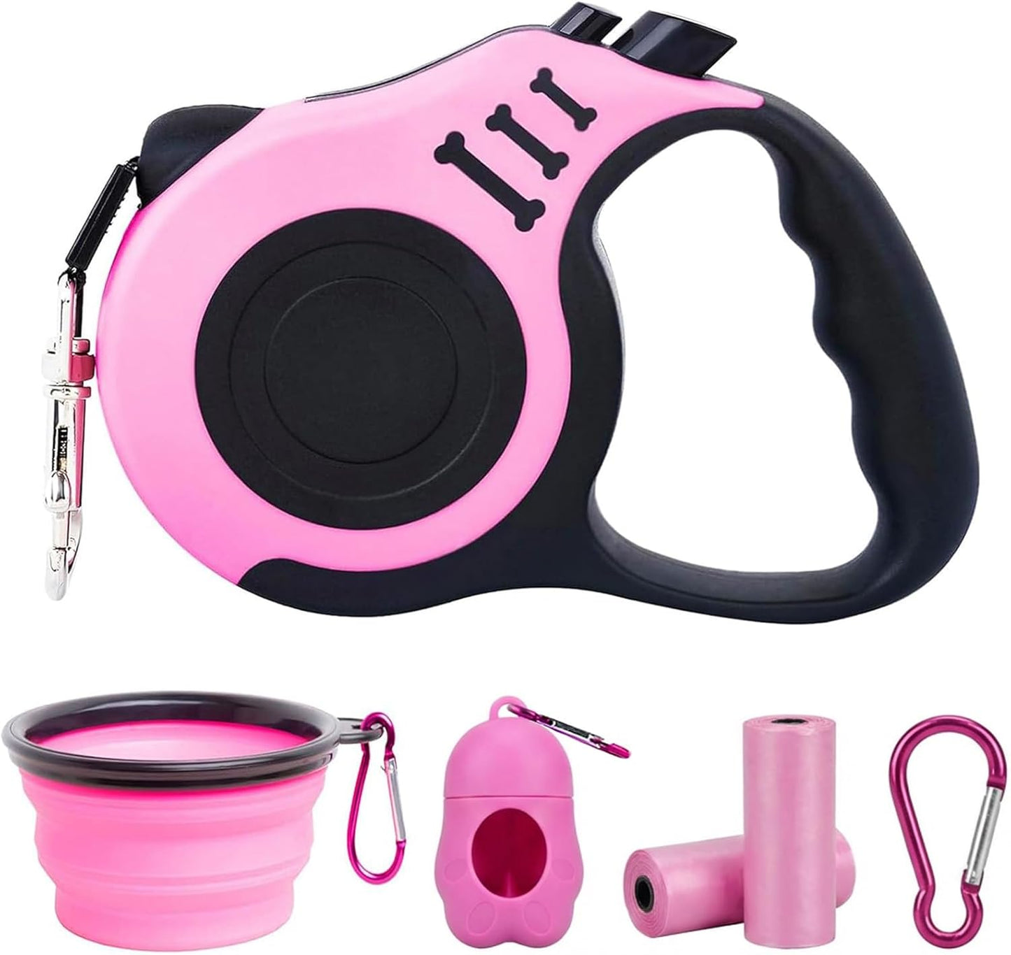 PETIMP Retractable Dog Leash Lightweight 16FT Leash, with Folding Bowl,Dispenser,Waste Bags, for Small Medium Dogs(Pink)