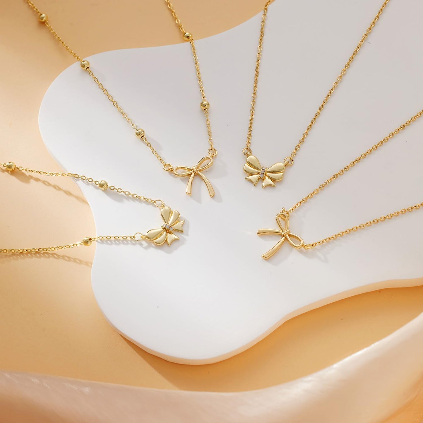 Easter Basket Stuffers - Dainty Bow Necklace for Women 14K Gold Plated Cute Choker Small Pendant Charm Necklaces Teen Gift Trendy Stuff Personalized Jewelry