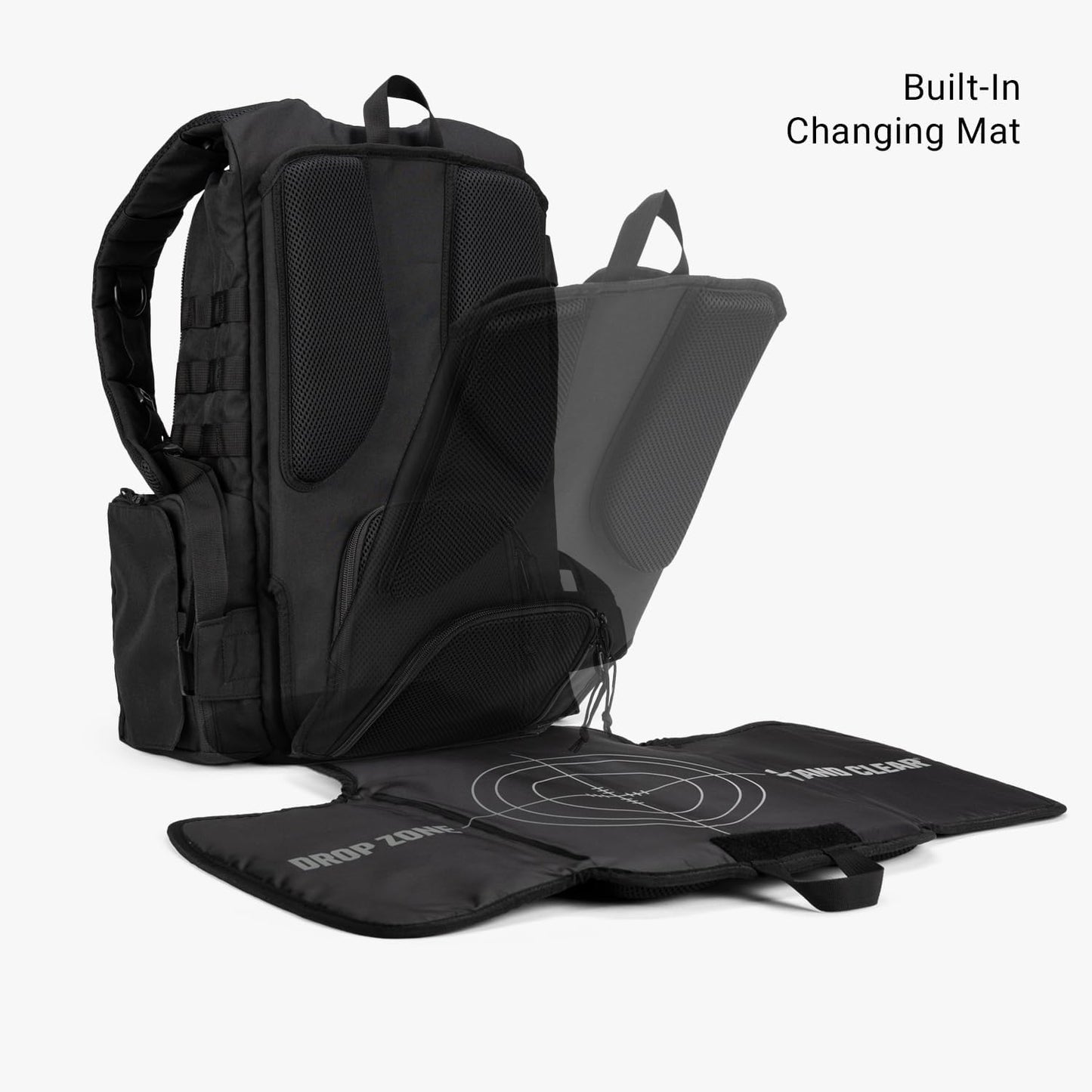 Tactical Baby Gear Daypack Tactical Diaper Bag Backpack for Dads - MOLLE compatible, Built-in Changing Mat, Stroller Straps (Black 4th Gen)