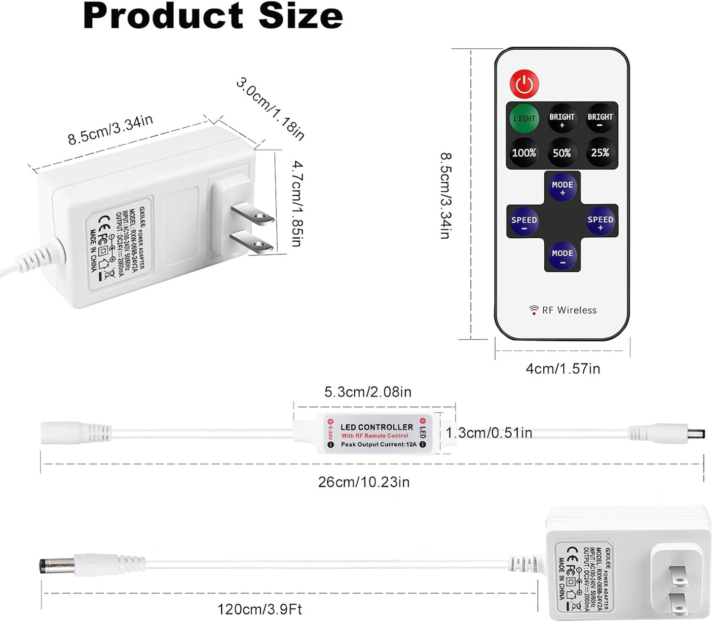 24V LED Power Supply with Dimmer Switch, 24V DC Power Supply for 24volt Single Color LED Strip Lights