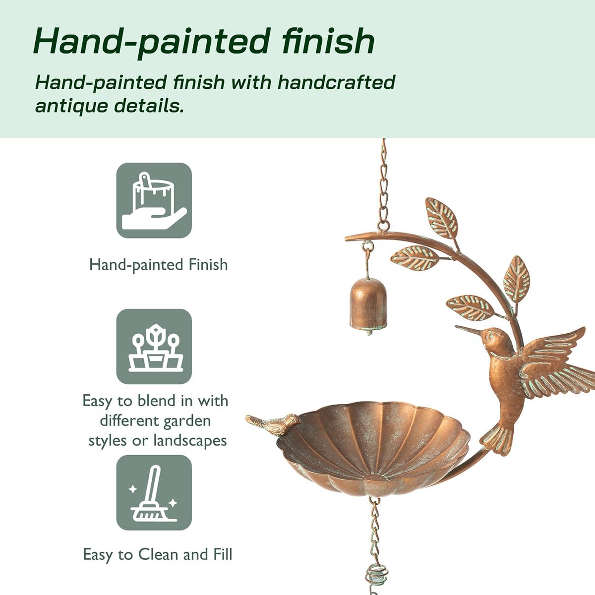 Glitzhome 25" H Metal Wild Bird Feeder, Faux Copper Patina Finish Hummingbird Hanging Birdfeeder - Attract Wild Birds for Garden Deck Yard Backyard Porch Decor