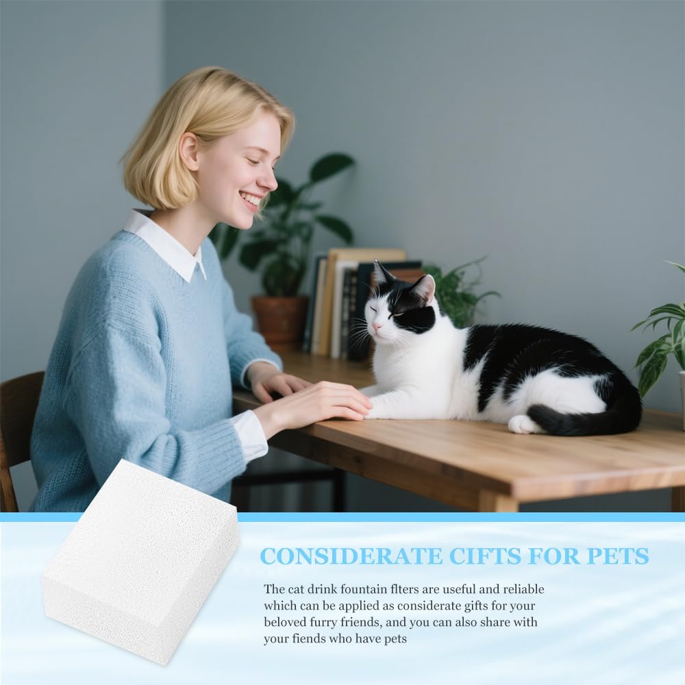 18 Pcs Cat Water Fountain Filter Pre Filters Sponge for 67oz/ 2l Pet Water Fountain Trimmable Foam Filter's for Dog Cat (White, 18 Sponges)