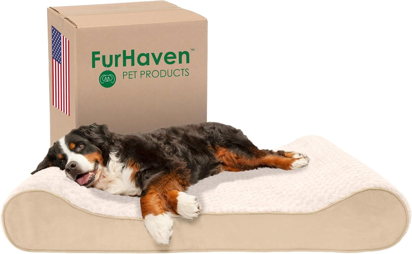 Furhaven Cooling Gel Dog Bed for Extra Large Dogs w/ Removable Washable Cover, For Dogs Up to 180 lbs - Ultra Plush Faux Fur & Suede Luxe Lounger Contour Mattress - Cream, Giant/XXXL
