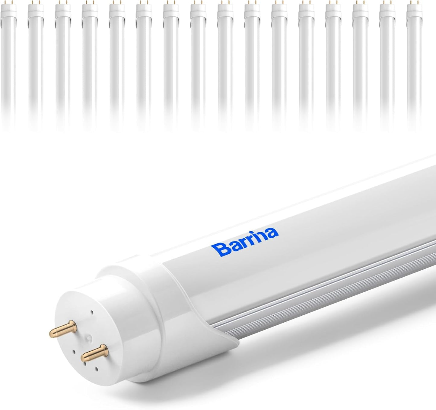 Barrina 4FT LED T8 Type B Light Tube, 24W, 3500LM, 6000K Bright Light, Ballast Bypass, 4 Foot Fluorescent Replacement Tube, Dual-End Powered, T8 T10 T12 LED Replacement, Frosted Cover, 16 Packs