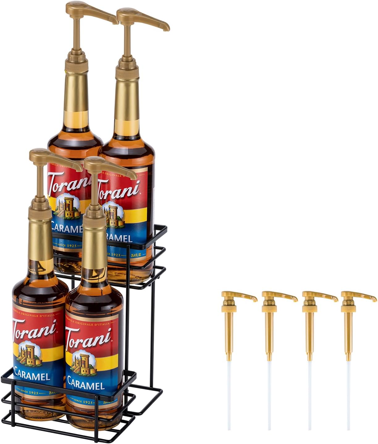 Rice rat Coffee Syrup Organizer Rack, (4 Bottle Capacity),2 Tier Coffee Syrup holder for Coffee Bar Accessories,Kitchen,Storage for Syrup, Wine, Dressing（Black）