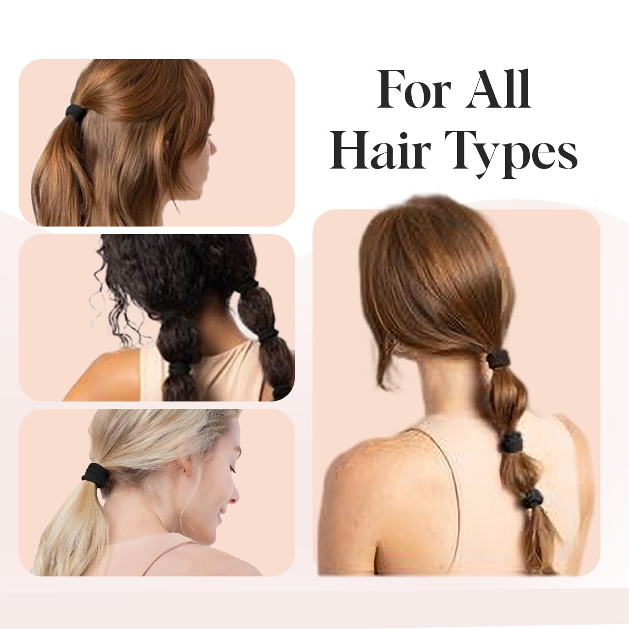 Kitsch Nylon Hair Ties No Damage - Stretchable Hair Bands for Strong All-Day Hold, Ponytail Holders | Hair Accessories for Girls | Ideal Gifts for Women - Black, 12 Pcs