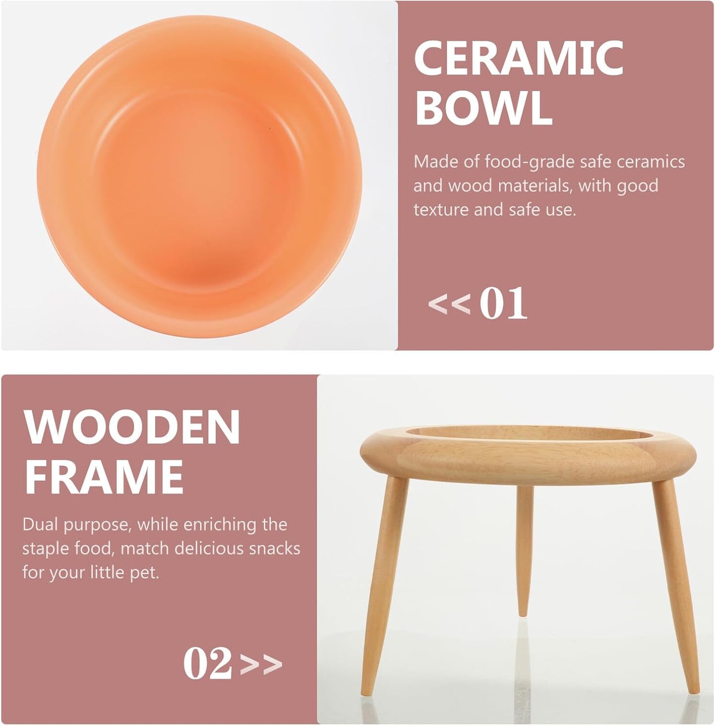 Milisten Elevated Ceramic Cat Bowl with Oak Rack 600ml Raised Pet Food Holder and Water Container for Cats and Small Dogs Feeding