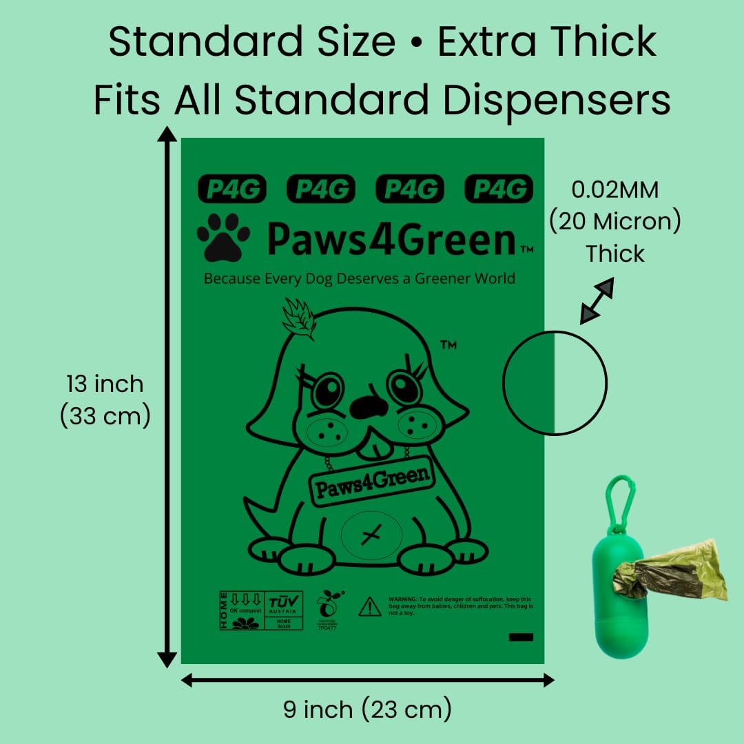 100% Certified Home Compostable Poop Bags (90Count 6 Rolls), Plant Based, Extra Thick (20 Micron), Leak Proof, Unscented Standard Size 9 X 13'', ASTM D6400 & EN 13432 Compliant