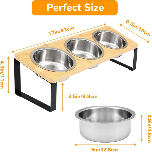 Elevated Cat Bowls with 3 Stainless Steel, 15° Tilted Raised Cat Bowl Set, for Indoor Cats for Small Cats and Puppies Pet Bowls with Stand