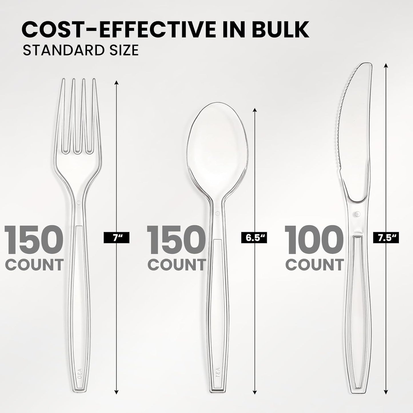 400 Count Heavy Duty Plastic Silverware, BPA-Free, Clear Plastic Cutlery Set, Premium Disposable Utensils for Party Everyday Use, 150 Forks, 150 Spoons and 100 Knives