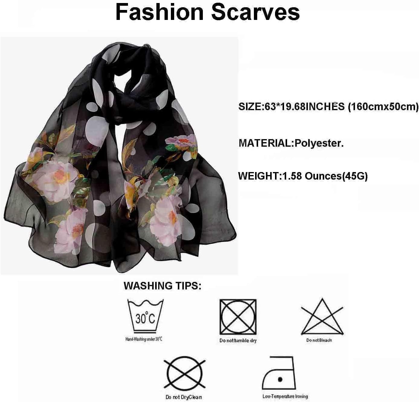 Pokeedioty Scarfs for Women Lightweight Fashion Scarves Elegant Floral Pattern Sheer Scarfs Sunscreen Shawls Wraps