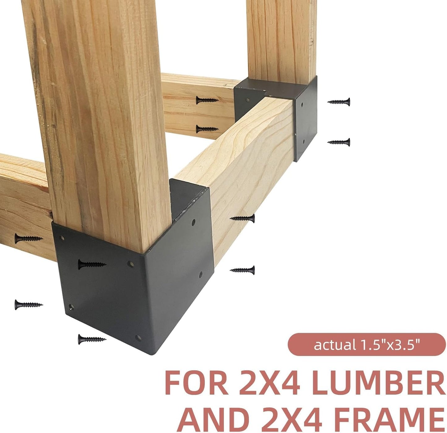 Workbench Bracket Kit, Heavy Duty Steel Workbench Kit for 2x4 (Actual 1.5"x3.5") Wood, 3-Way Right Angle Corner Bracket for Custom Work Bench Table Shelving - 8 Pcs Black