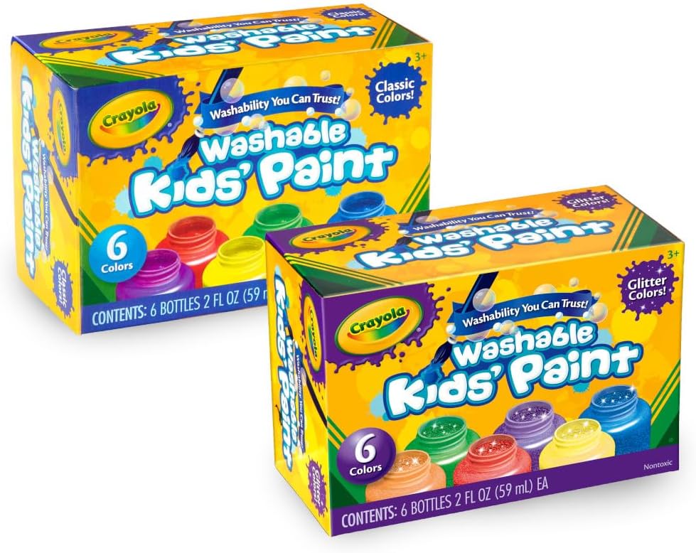 Crayola Washable Kids Paint Set (12ct), Easter Basket Stuffer, Classic and Glitter Paint for Kids, Spring Arts & Crafts Supplies for Classrooms, Toddler Painting Kit, Gifts, Ages 3+ [Amazon Exclusive]