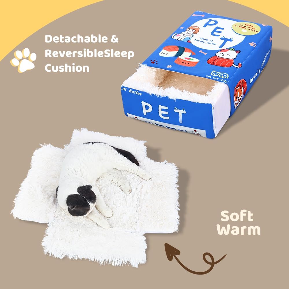 Cute Pet Nest Bed, Suitable for Cats and Small Dogs, Funny Covered Cat Couch, Unique Cat Cave House, Desk Cat Hideaway Enclosed Bed, Accessories for Indoor Kitten Cat Houses. (Blue, M)