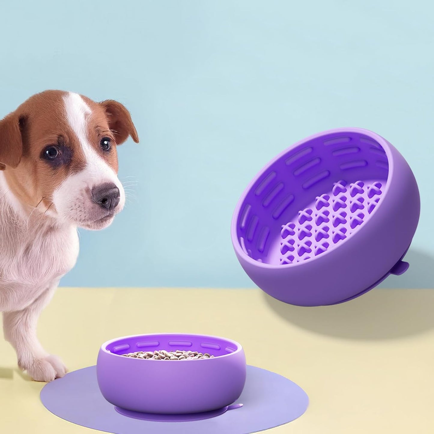 Silicone Slow Feeder, Anti Choking Dog Bowl, Non Slip Base with Raised Maze, Small Medium Pet Dish, Slow Eating Bowl with Fun Design, Dog for Indoor Outdoor 4.52x4.52x1.95 inches