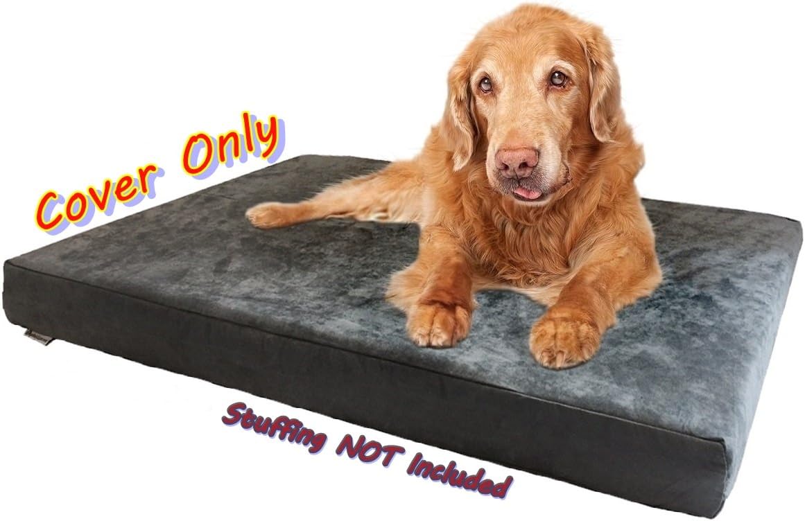 Dogbed4less 55X37X4인치 XXL 사이즈: 스웨이드 원단 외부 교체 커버 그레이 색상 지퍼 라이너 개 애완동물 침대 베개 또는 패드 - 교체 커버만 포함