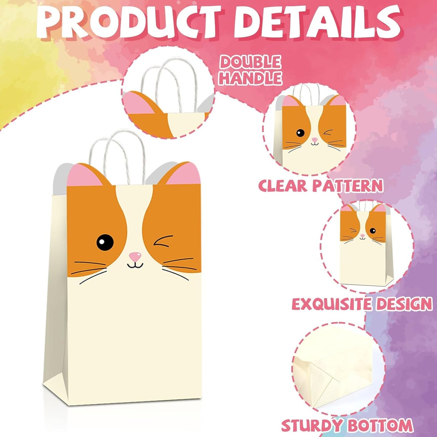 12 PCS Cute Animals Theme Party Favor Bags with Handles Squish Kawaii Animal Birthday Gift Bags Goodie Paper Bag Squish Animals Party Favors for Kids Birthday Parties Supplies Baby Shower Decorations