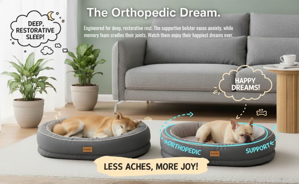 Oval Orthopedic Dog Bed with Removable Washable Cover – Calming Pet Bed with High-Density Honeycomb Sponge, Non-Slip Bottom, Durable Scratch-Resistant Fabric for Medium and Large Dogs