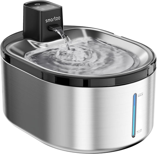 Wireless Cat Water Fountain Stainless Steel, 152oz/4.5L Cat Fountain Battery Operated, Cordless Pet Water Fountain for Cats & Dogs with Motion Sensor, Ultra Quiet Pump, Multi-Filtration