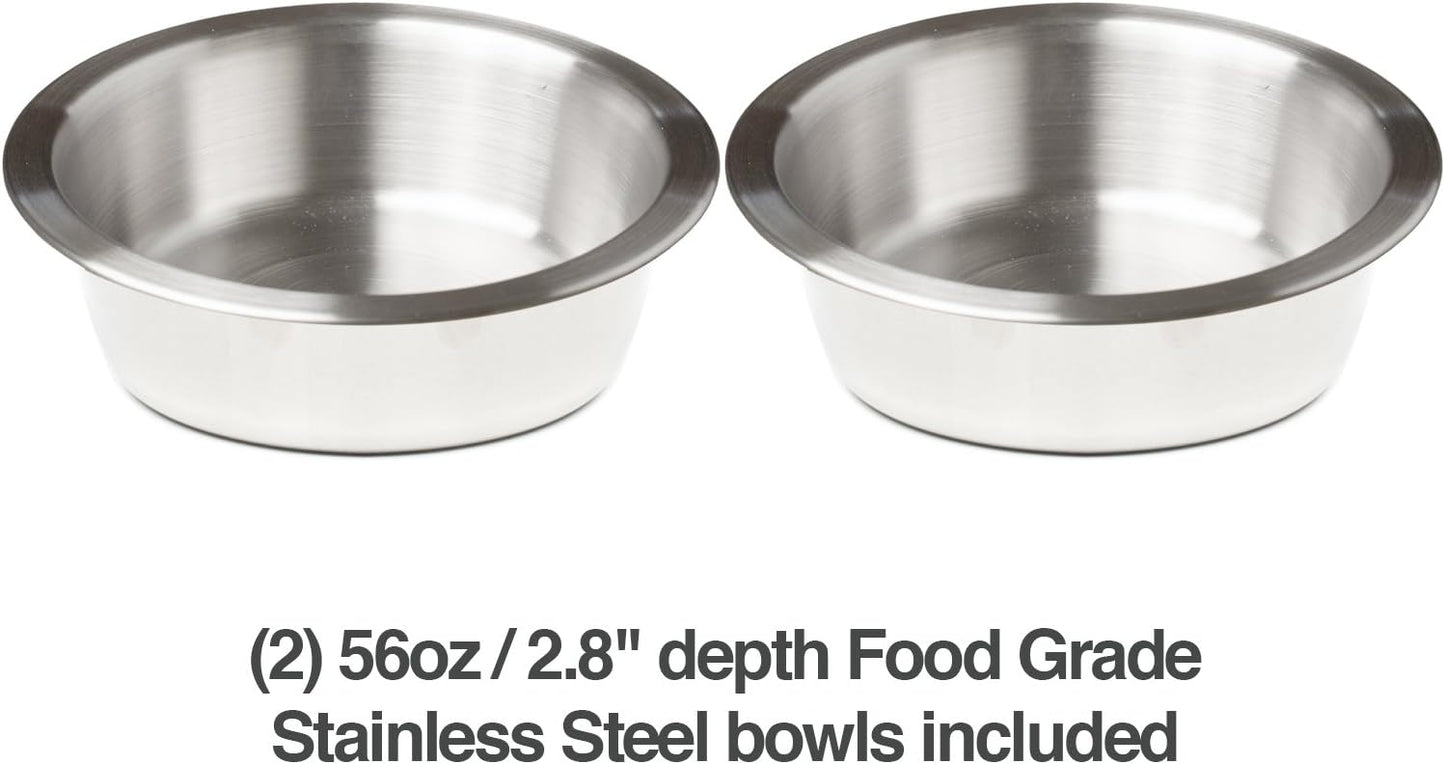 PetFusion Elevated Bamboo Dog Feeder (New) with Water Resistant Seal. (8" Height for Medium & Large Dogs). 2 US Food Grade Stainless Steel 56 oz Bowls