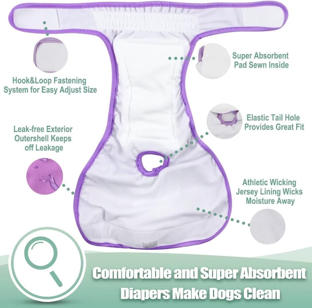 wegreeco Washable Reusable Premium Female Dog Diapers, Medium Large Small Dog Doggie Puppy & Doggy Diapers Female,Period Panties in Heat (Pack of 3, Large)