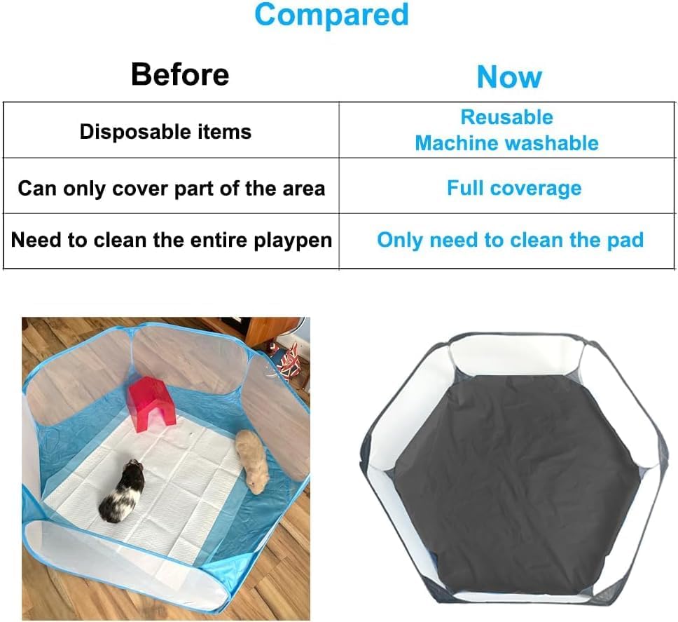 Amakunft 2Pcs Waterproof Hexagon Playpen Mat Washable Pee Pad Fit with Small Animal Playpen (42.5in x 41in) Reusable Pet Bedding Liner for Guinea Pig, Rabbit, Hamster, Chinchilla, Hedgehog