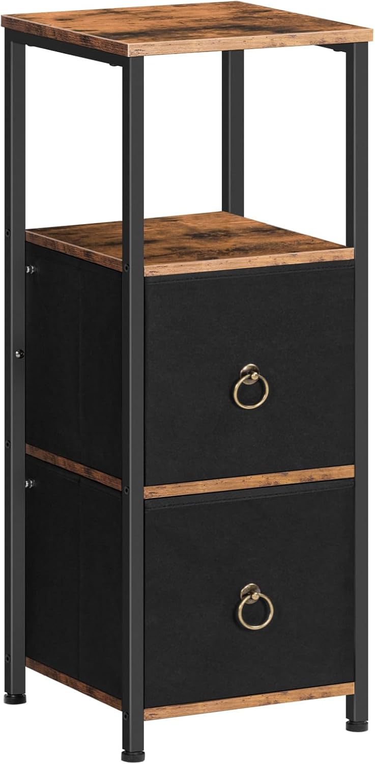 HOOBRO Corner Cabinet, 4-Tier Corner Shelf Stand with 2 Drawers,Bathroom Floor Cabinet, Narrow Storage Cabinet, for Bathroom, Living Room, Rustic Brown and Black BF87CW01