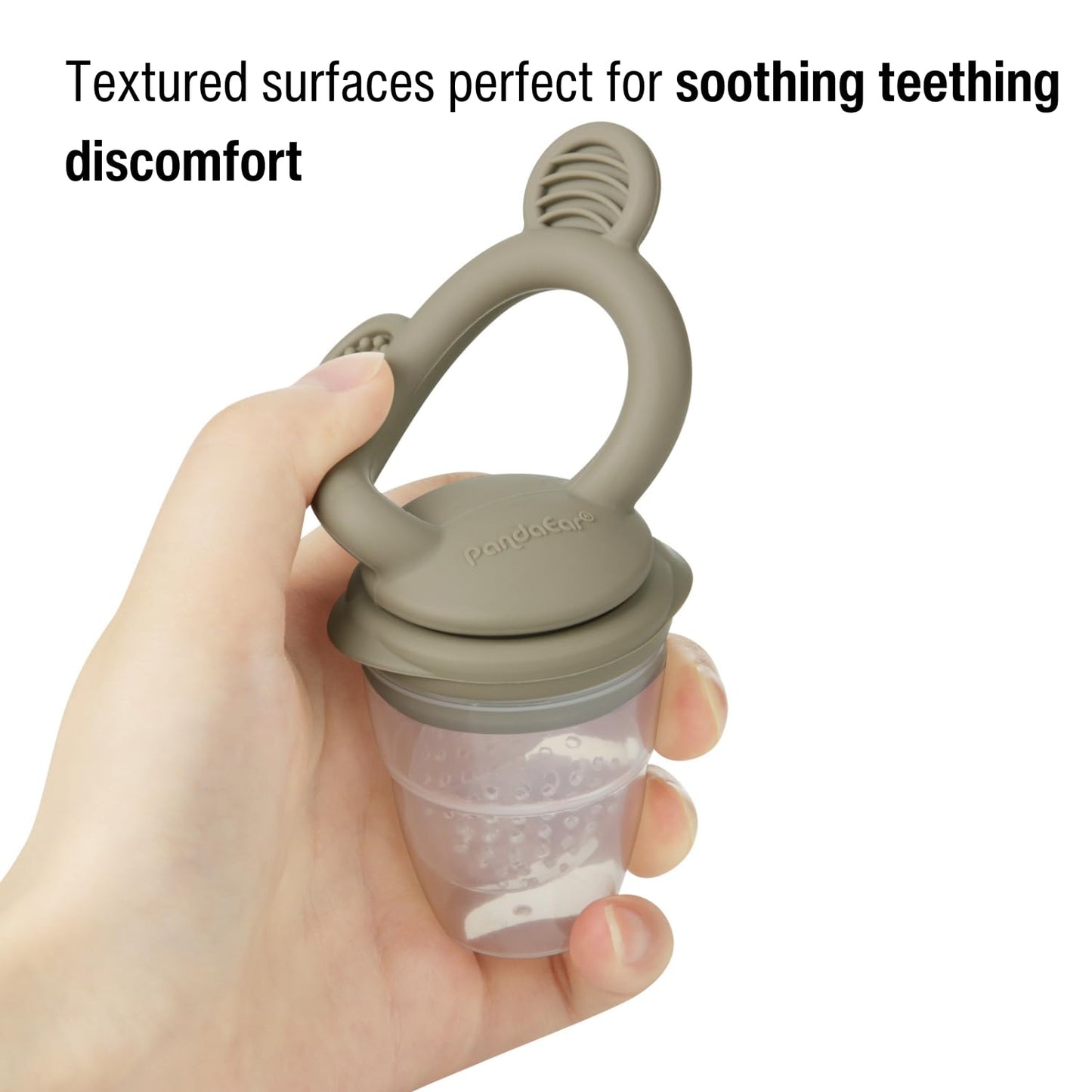 PandaEar 3 Pack Baby Fruit & Food Feeder Pacifier, Silicone Feeder Pacifier with 3 Sizes Pouches for Babies Toddlers Infants Kids, BPA-Free Food Grade Soft Safe (Tan/Grey/Brown)