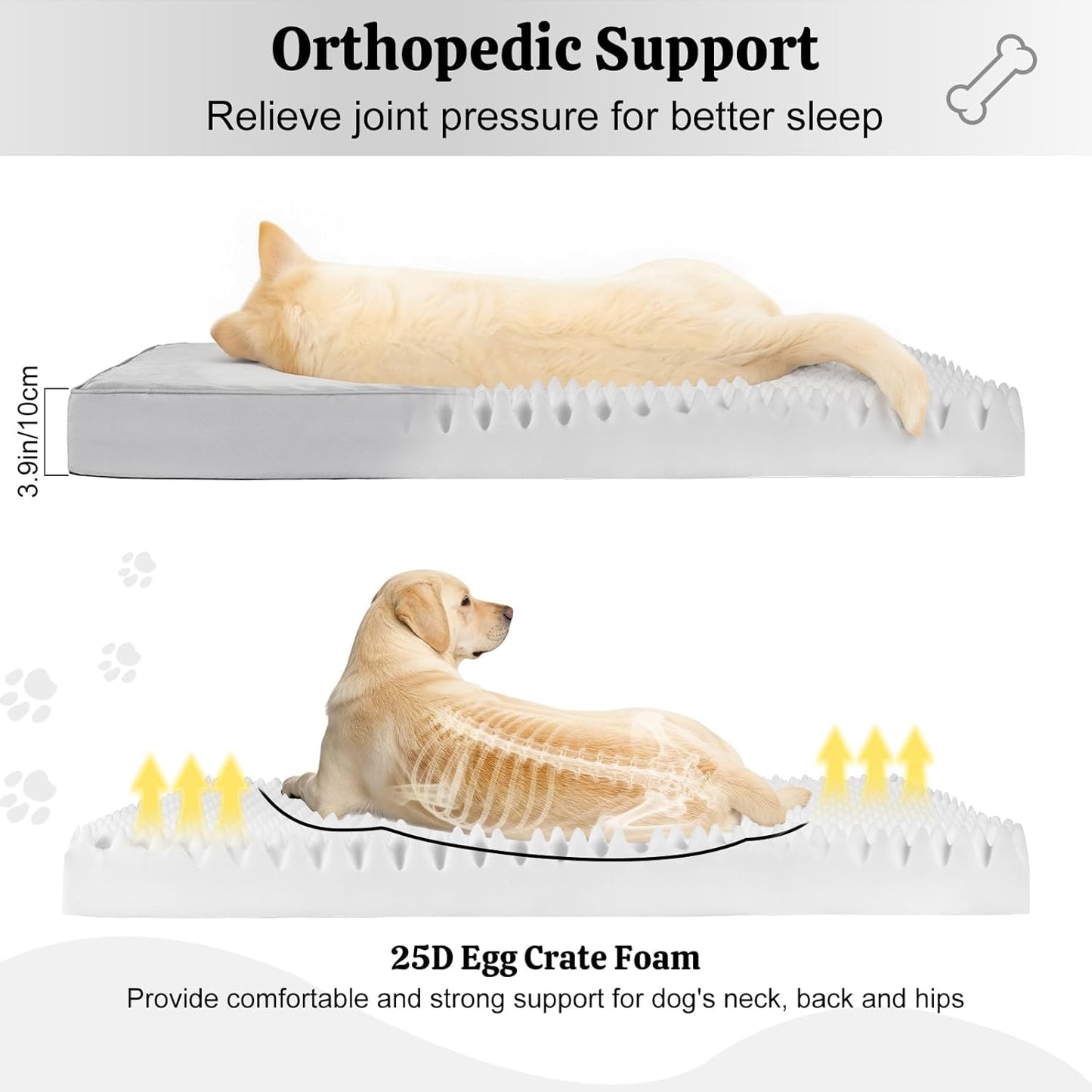 Orthopedic Dog Bed, 44" x 32" Dog Beds Large Sized, Waterproof Pet Mat, Big Pet Mattress Pad with Removable Washable Soft Plush Cover, Egg Crate Foam, Anti-Slip Bottom, Grey
