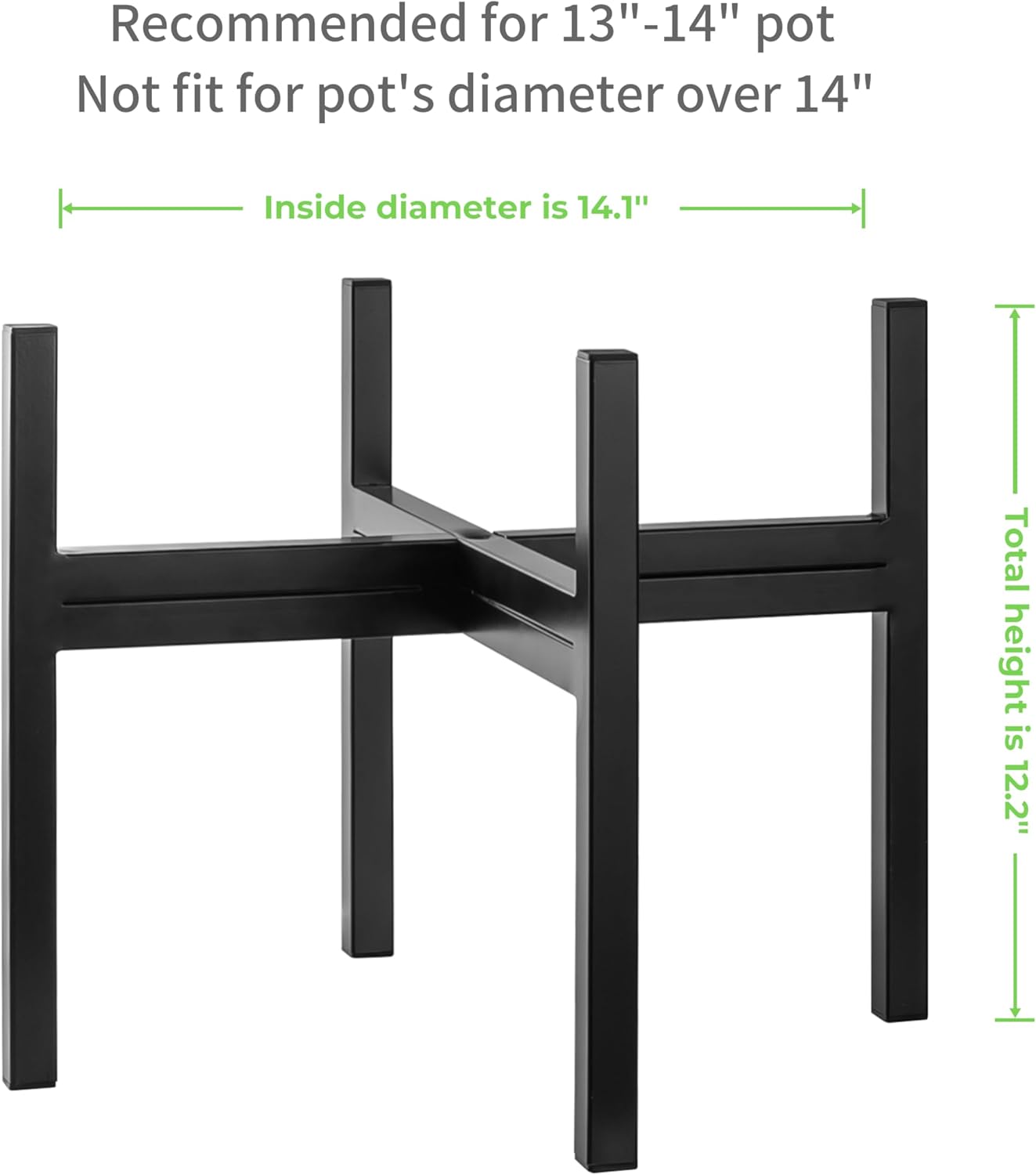 FaithLand Mid Century Plant Stand Indoor Outdoor(Plant Pot Not Included), Holds Planters with a Maximum Width of 14 Inch, Metal Planter Stand, Potted Plant Holder, Black - Width Not Adjustable