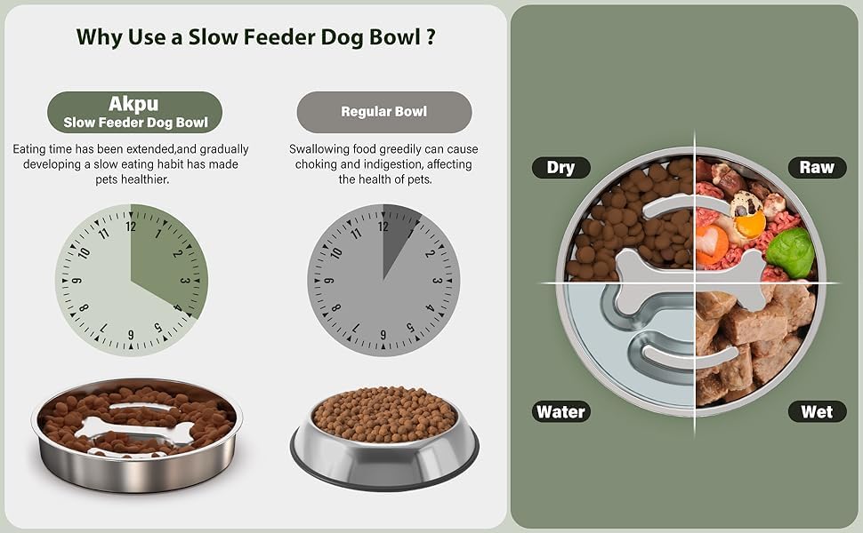 Small Dog/Puppy Slow Feeder, Stainless Steel Feeding Bowl with Unique Bone Design for Slower Eating Non-Slip Base