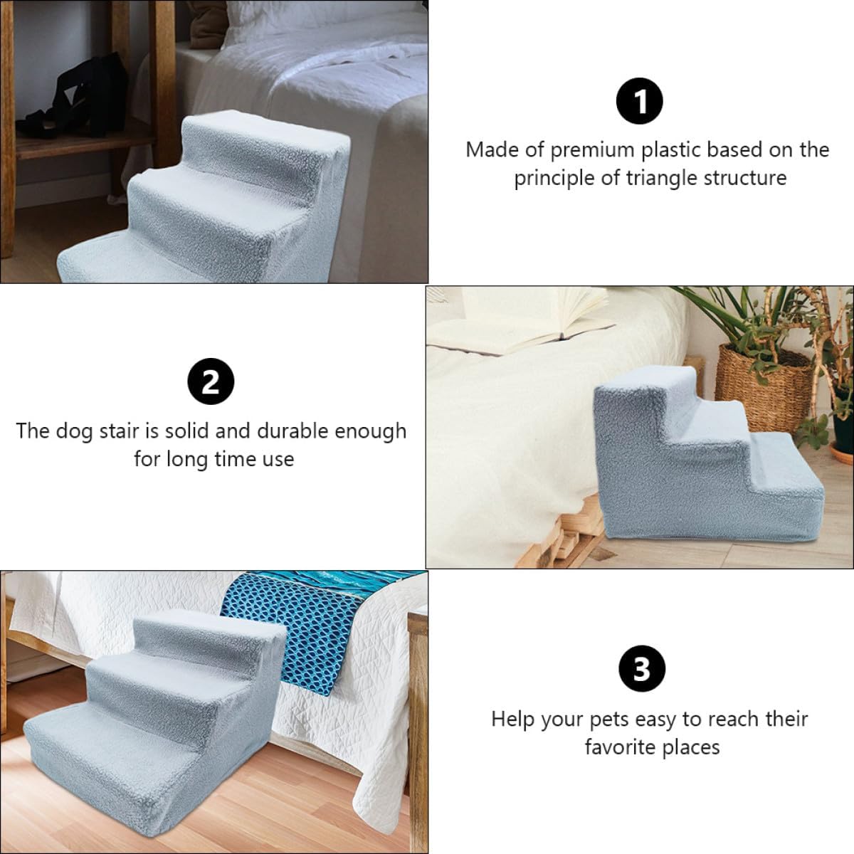 FAVOMOTO Pet Steps Dog Stairs Puppy Ladder for Bed Non-Slip Gray Pet Climb Ladder Indoor Ramp for Cats and Small Dogs