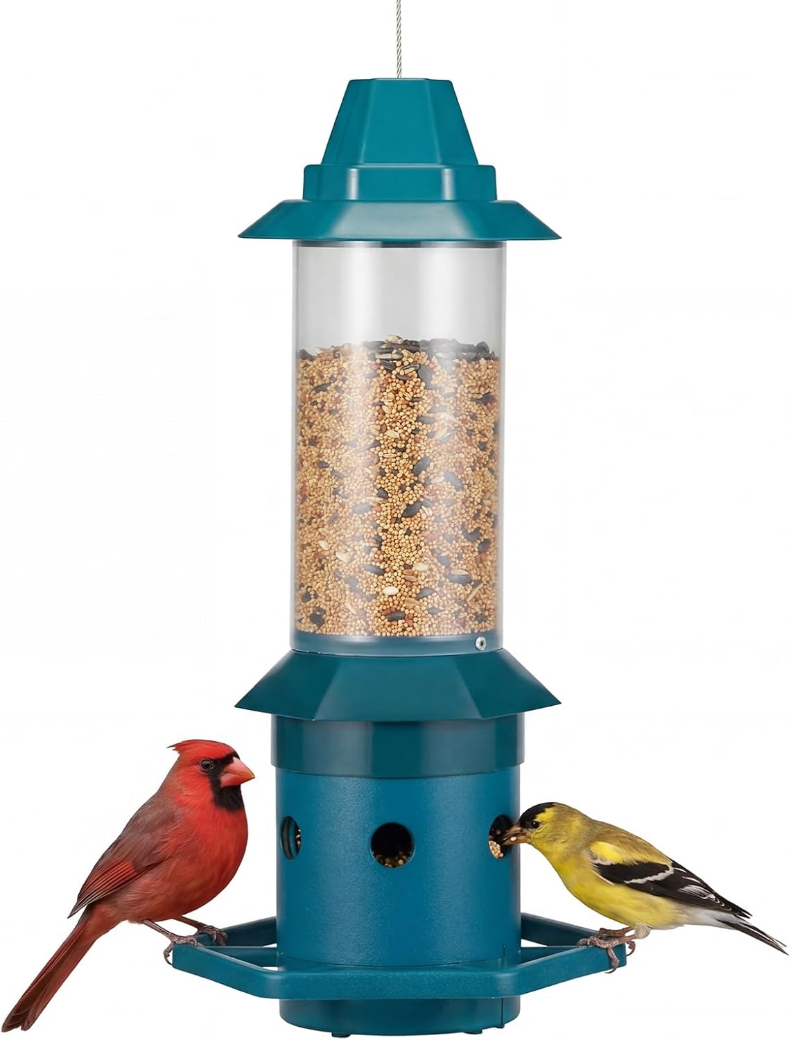 Kingsyard Squirrel-Proof Bird Feeder with Adjustable Weight-Activated Perch, Wild Bird Feeders for Outdoors Hanging, Weatherproof & 4 lb Large Seed Capacity, Dark Green