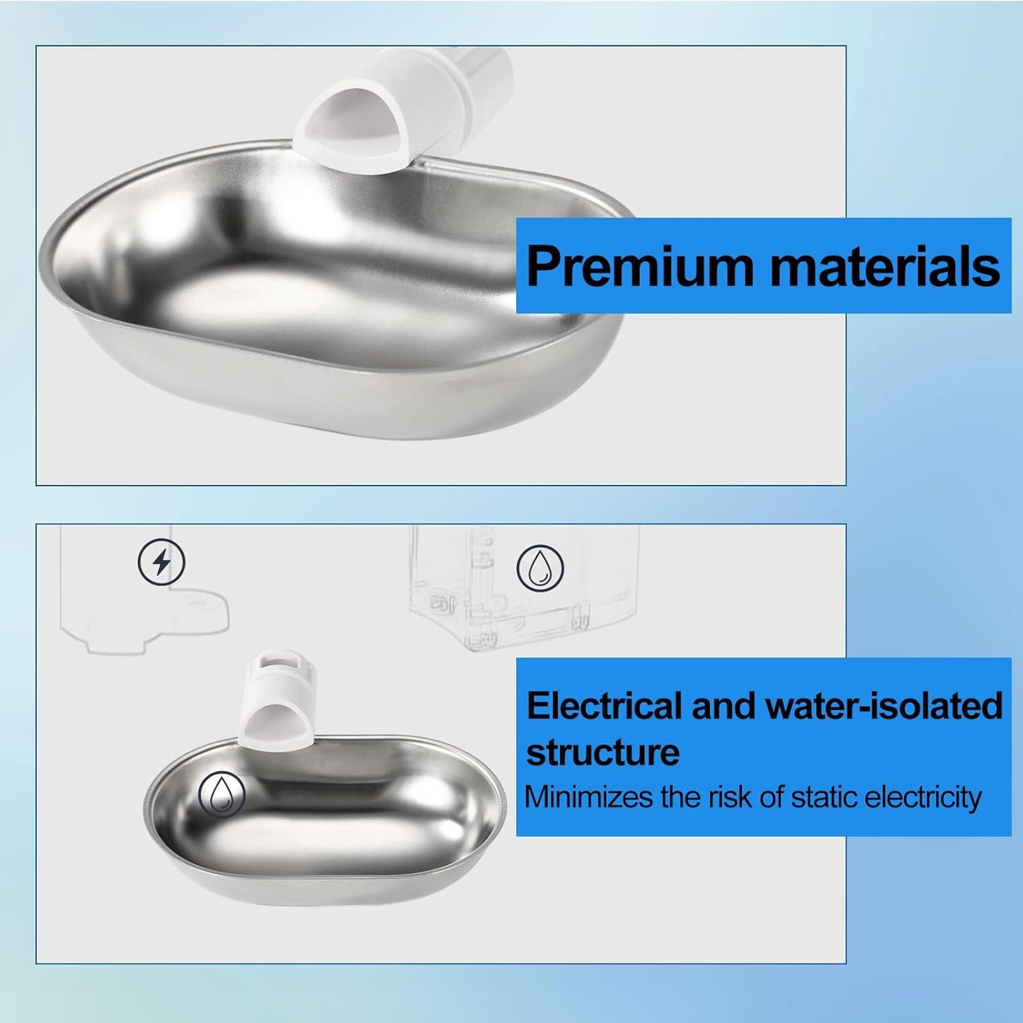 Smart Pet Water Fountain, Stainless Steel Automatic Pet Water Dispenser Wastewater Separation Feeding Watering Bowl for YSJ250424US for Cats and Small Dogs (Silver)