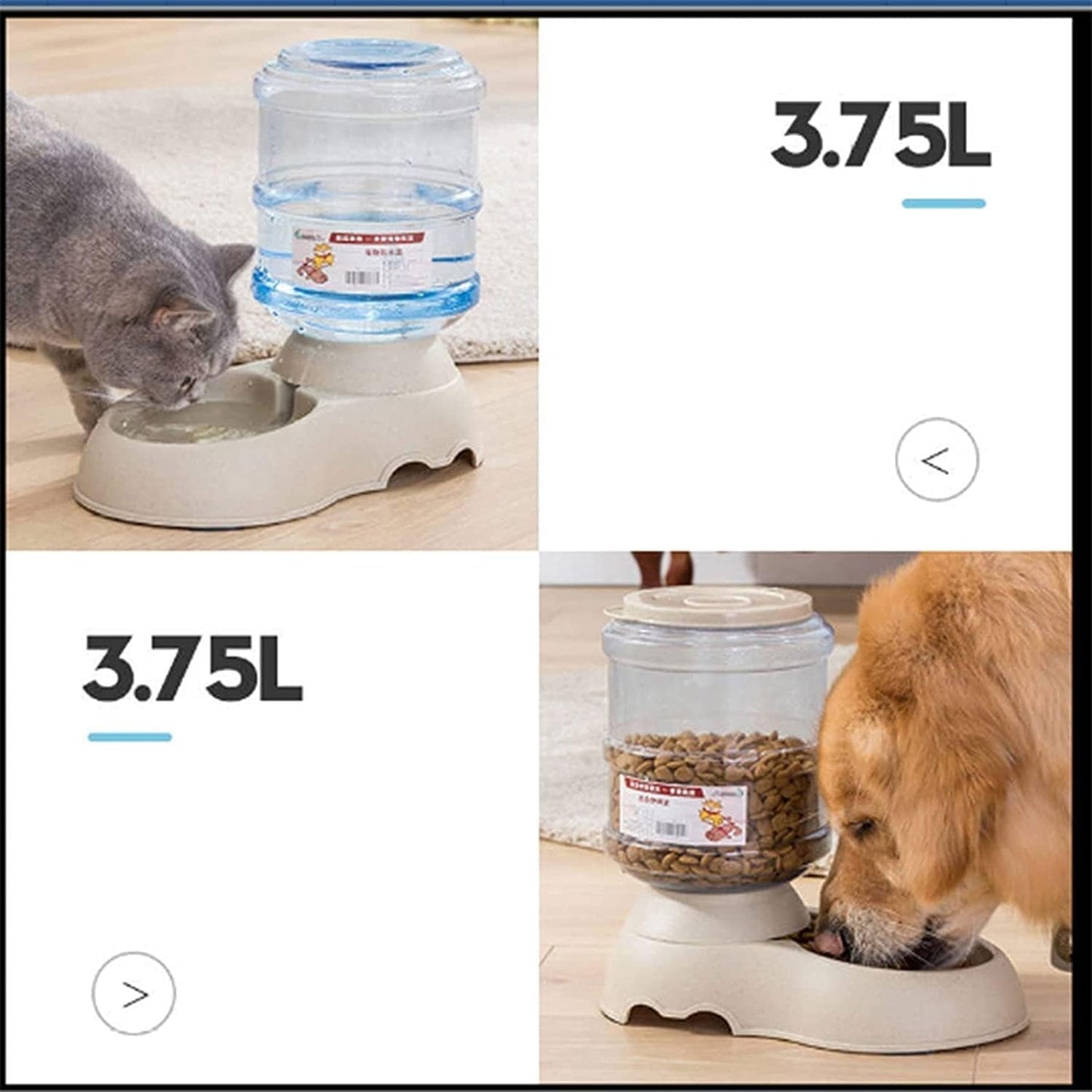 Dispenser Automatic SelfDispensing Pet Feeder and Water Dispenser Set Gravity Water and Food Dispenser, Dog, Cat Unplugged 3.75L Feeder and 3.7 L Pet Waterer cat Fountain (Color : Pink) (Grey)