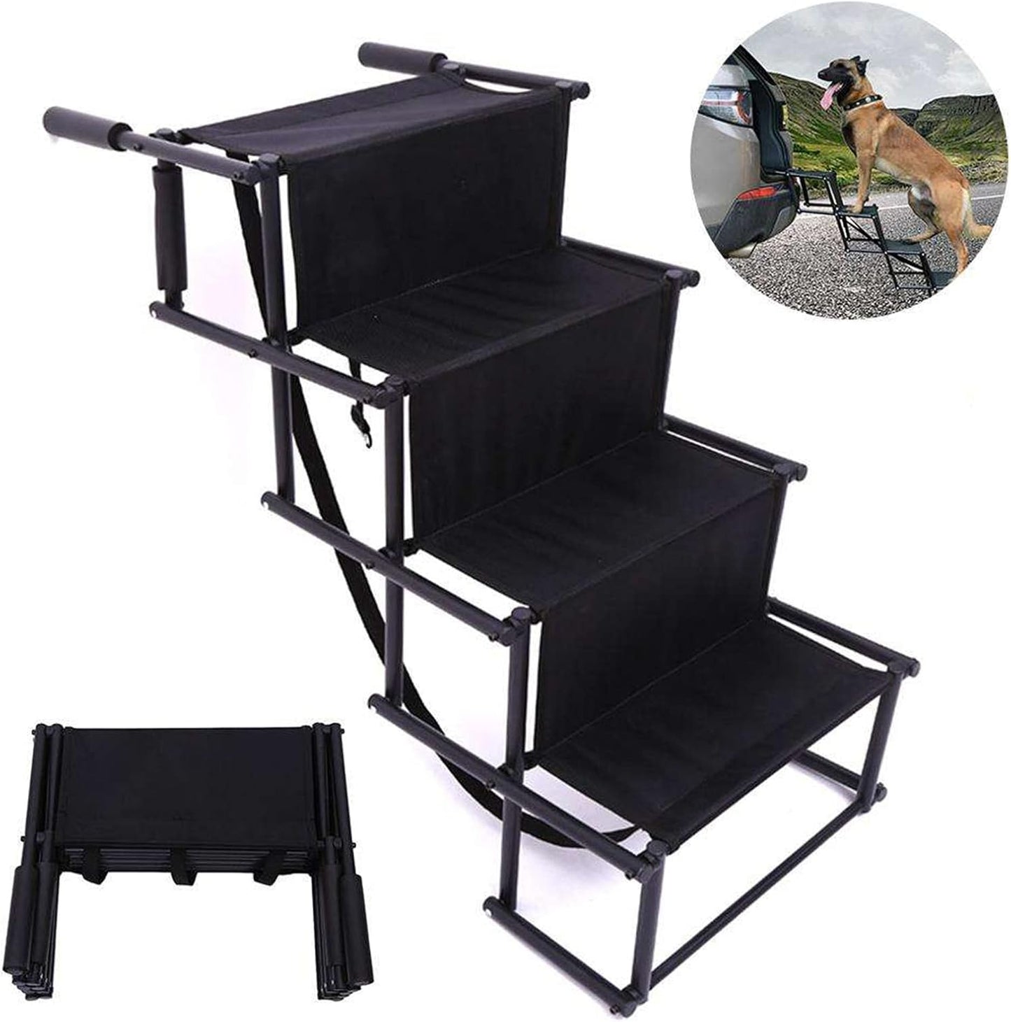 Dog Car Ramp for Medium Large Dogs, Foldable Dog Stairs for High Beds Trucks Cars Side Door Back Seat, Adjustable Lightweight Pet Ladder Can Support 180Lbs