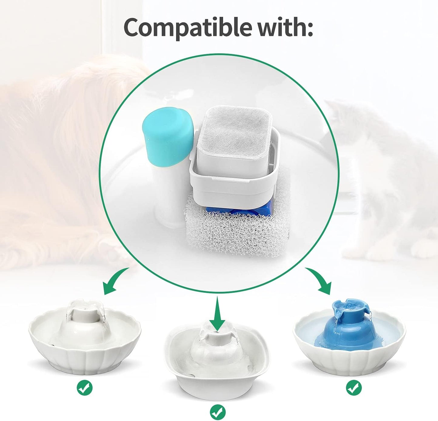 Ceramic Cat Water Fountain Replacement Filters, 16 Pack Pet Fountain Replacement Filters and 4 Pack Foam for Tritone/Fiumi Drinking Fountain
