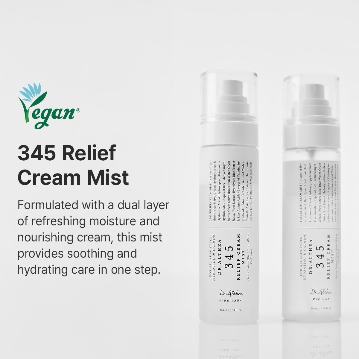 Dr.Althea 345 Relief Cream Mist | Hydrating Facial Mist with Rice Extract | Soothing Care for Sensitive Skin | Vegan Korean Skincare, 3.38 Fl Oz