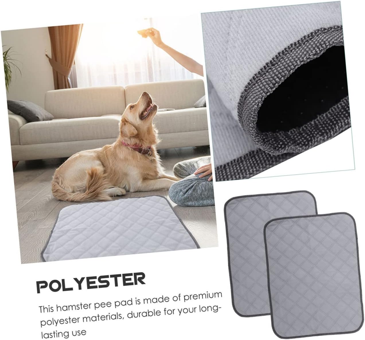 Milisten 2pcs Washable Hamster Pee Pads Reusable Guinea Pig Cage Liners Absorbent Training Mat for Animals for Pet Cages